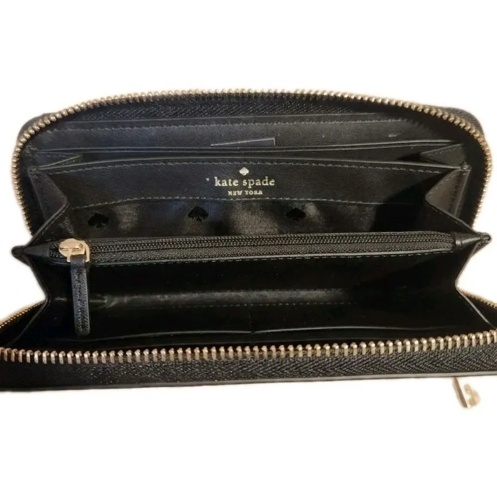 NWT Kate Spade Continental Wallet Beige Black Leather Zip Around Slim